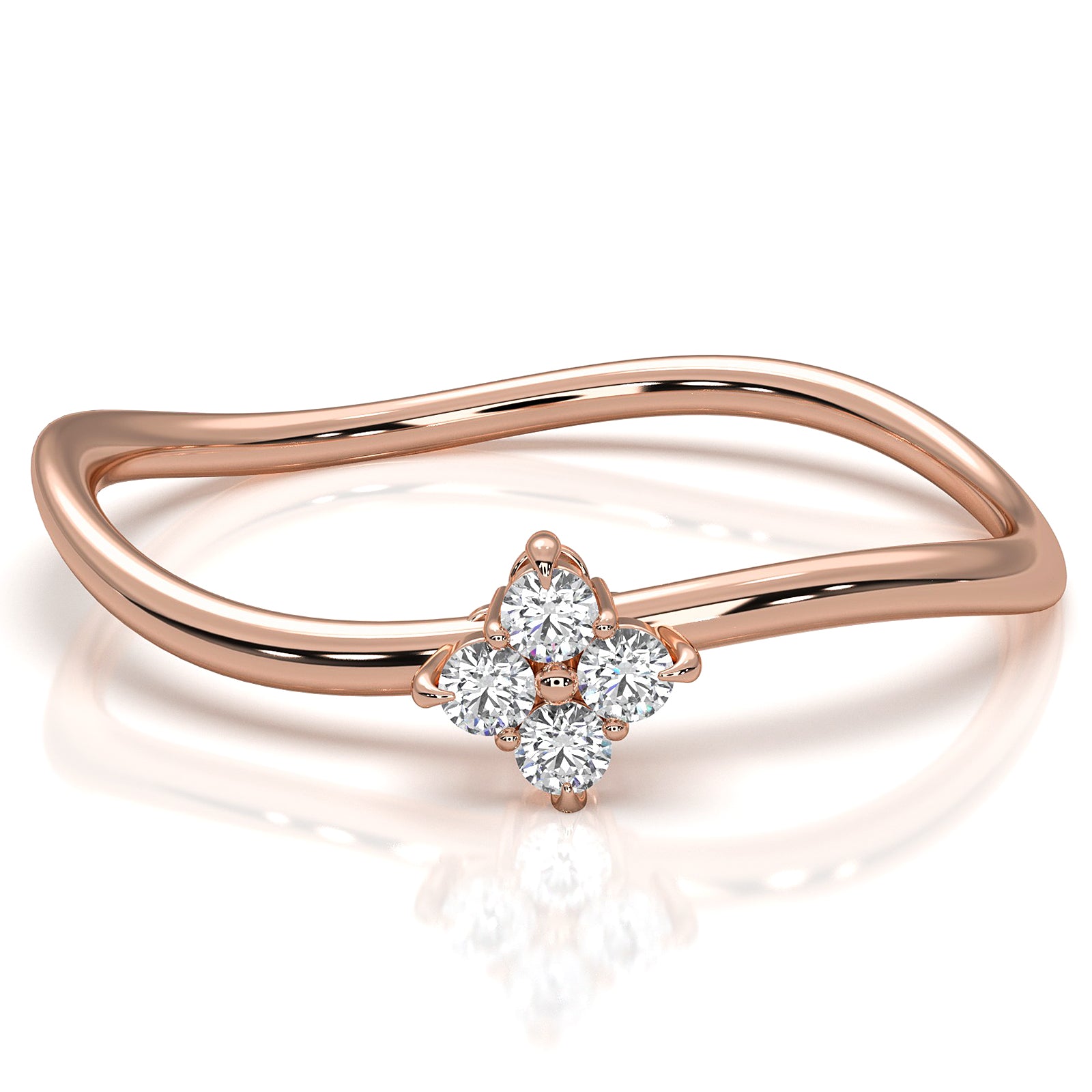 Floral Design Minimalist Prong Set Round Lab Diamond Fashion Ring 0.07ctw.